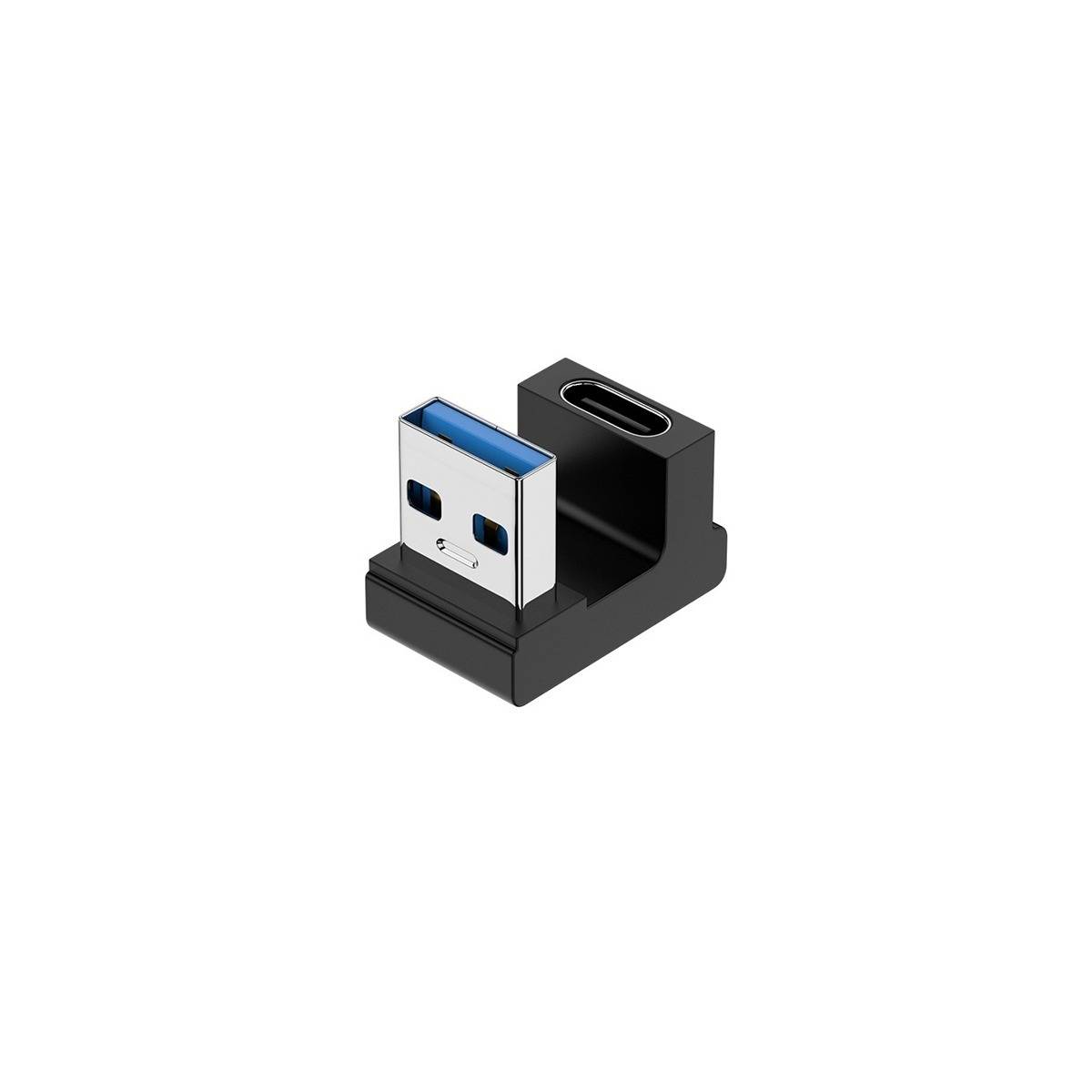 Schwarzer USB-Type-A-Adapter mit einem rechtwinkligen Gehäuse und einem ovalen Anschluss oben