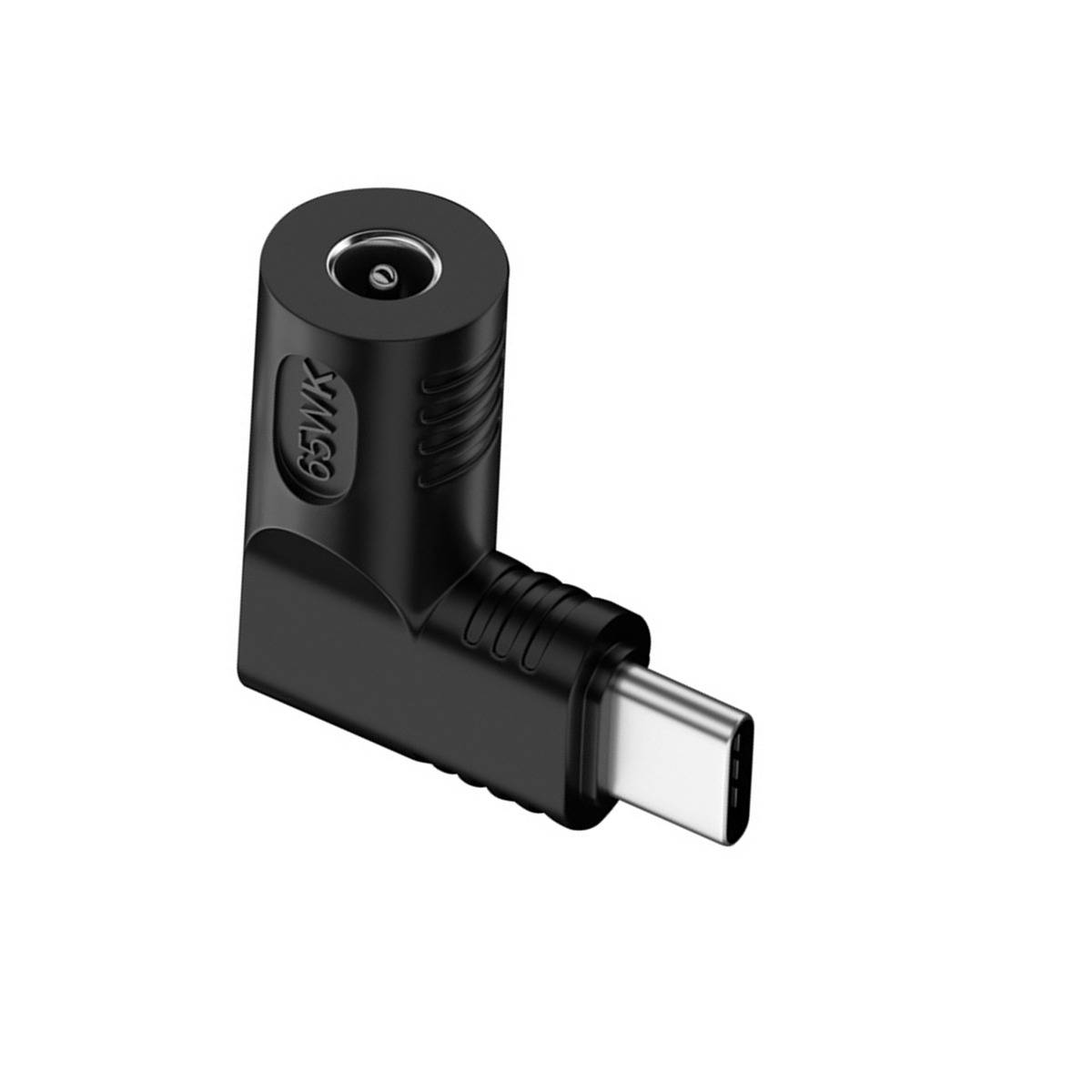 Schwarzer 90-Grad-USB-C-Stecker-Adapter mit Winkelstecker und rundem Buchsenport