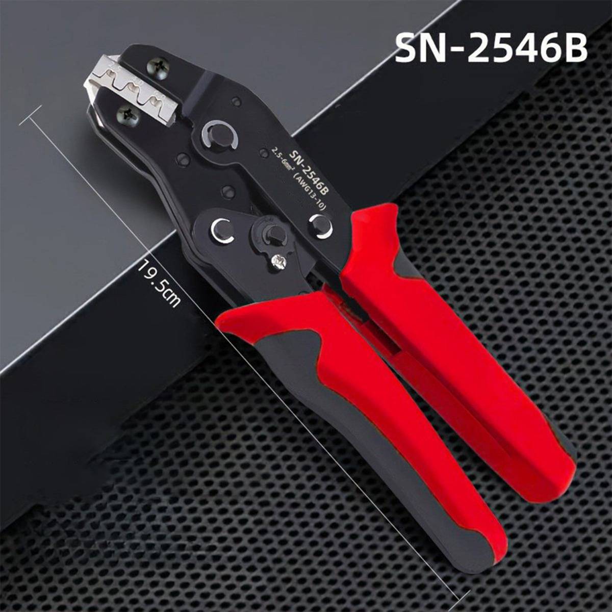 Schwarz-rote Drahtcrimpzange mit der Bezeichnung „SN-2546B