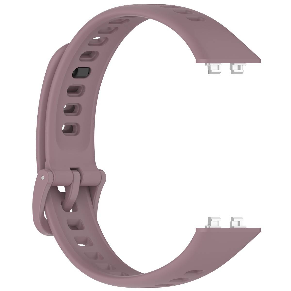 Mauve-farbenes Smartwatch-Armband mit offener C-Form und Schnallenverschluss, isoliert auf weißem Hintergrund dargestellt.