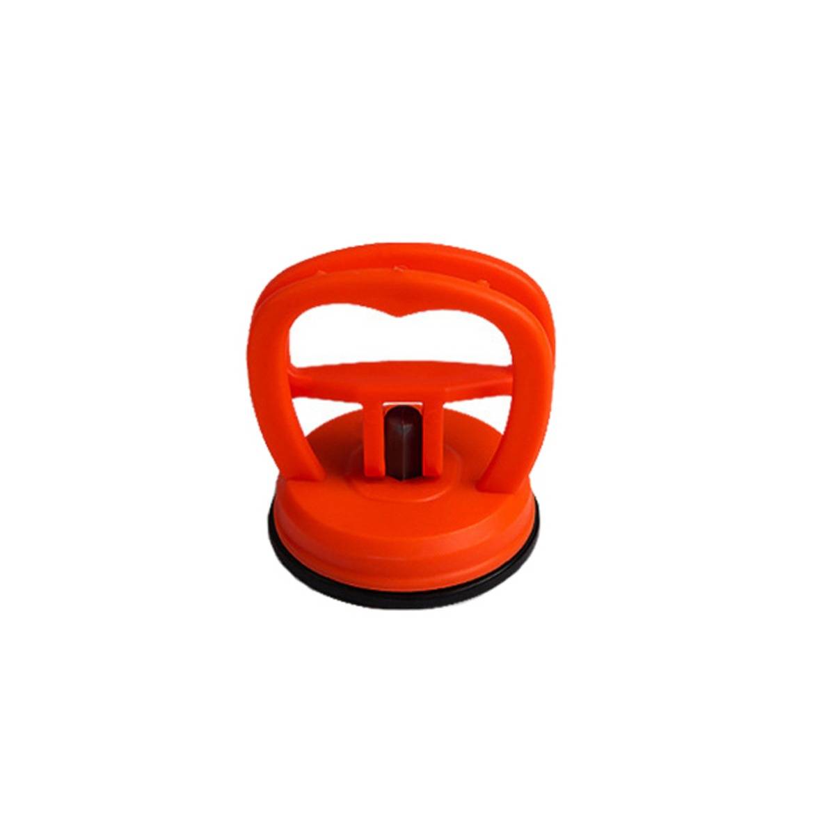 Orangenes Saugnapfwerkzeug mit rotem Griff und schwarzer Basis auf weißem Hintergrund.