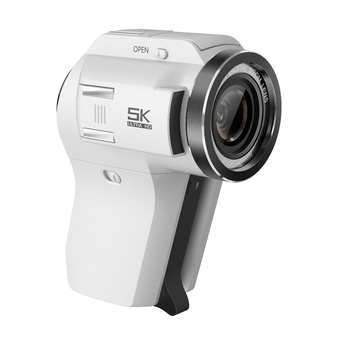 Weiße 5K Ultra HD tragbare Videokamera mit großem vorderen Objektiv und 