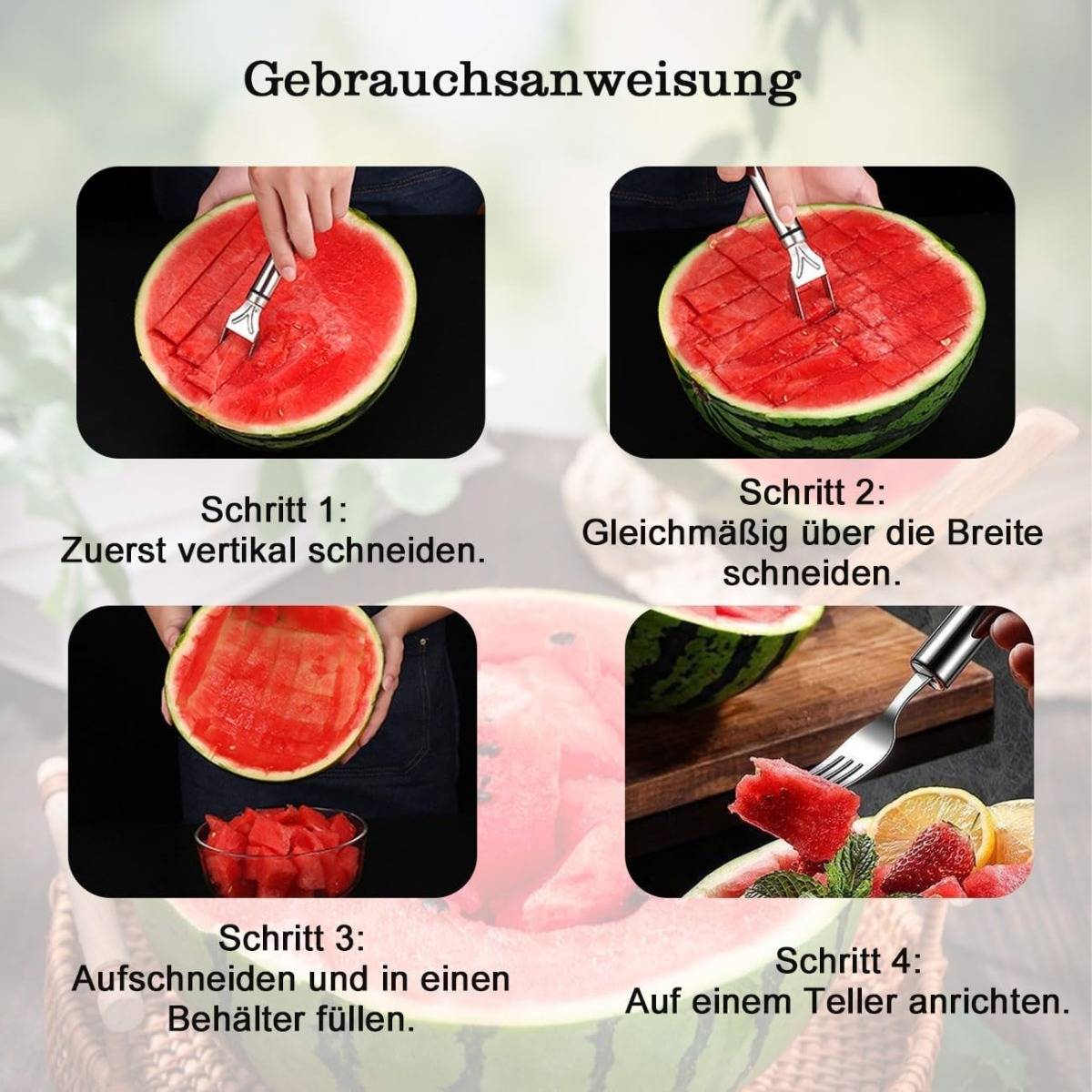 Edelstahl-Wassermelonen-Schneider – Doppel-Linien-Griff 4er-Pack, Silber, Schneide- und Servierwerkzeug