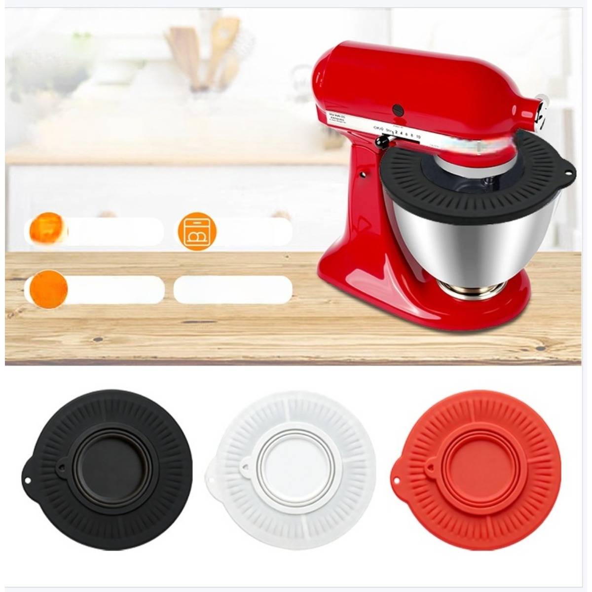 Silikon-Spritzschutz, kompatibel mit KitchenAid 4.5-5 Quart Neigekopf-Rührgerät – Spritzfeste Schüsselabdeckung Black