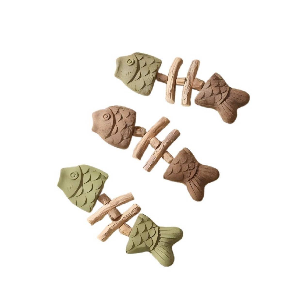 Interaktive fischförmige Katzenspielangel 3er-Set — Silvervine-Gallen & Katzenminze-Mix, Holzstäbe, Mehrfarbig