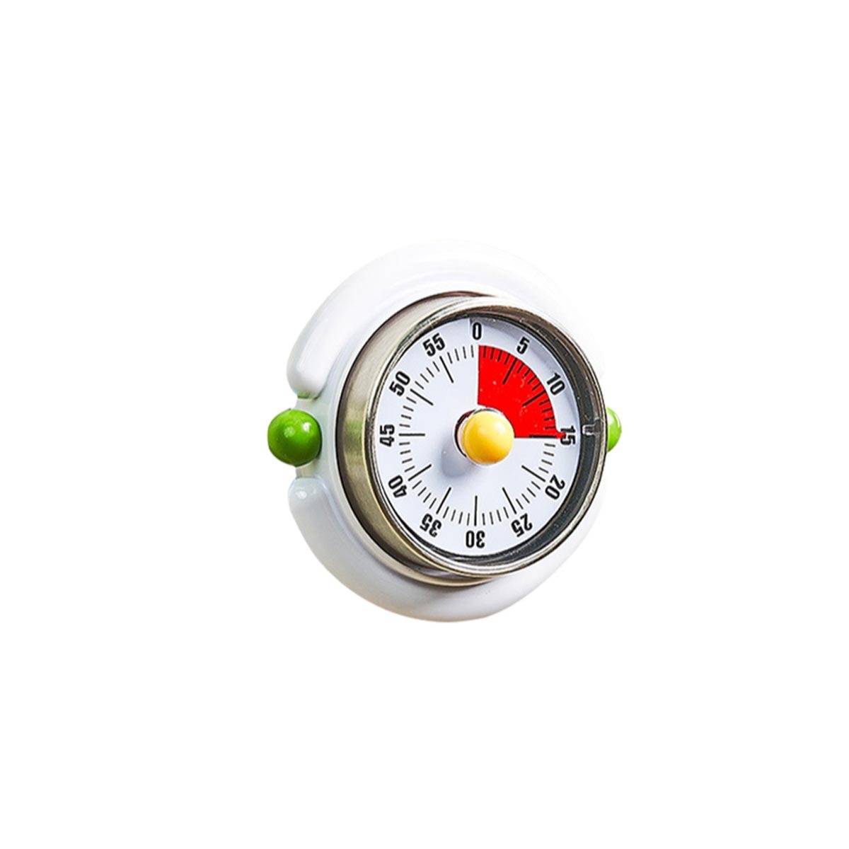 Runder analoger Timer mit einem rot hervorgehobenen Countdown-Bereich, dargestellt auf weißem Hintergrund.