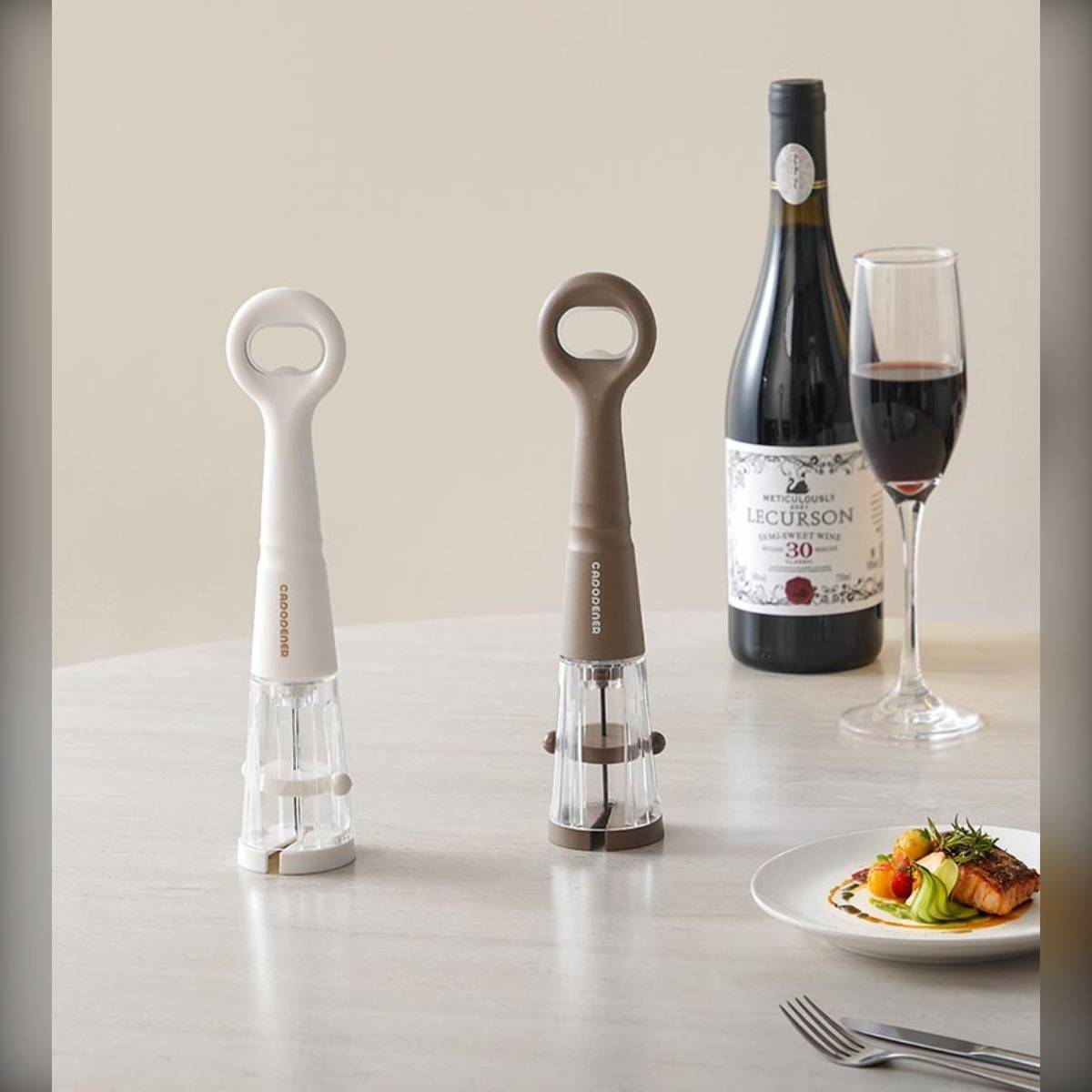 2-in-1 Luftdruck-Weinöffner mit Folienklinge - ABS+Edelstahl, ergonomischer Griff, Korkentfernung ohne Beschädigung White