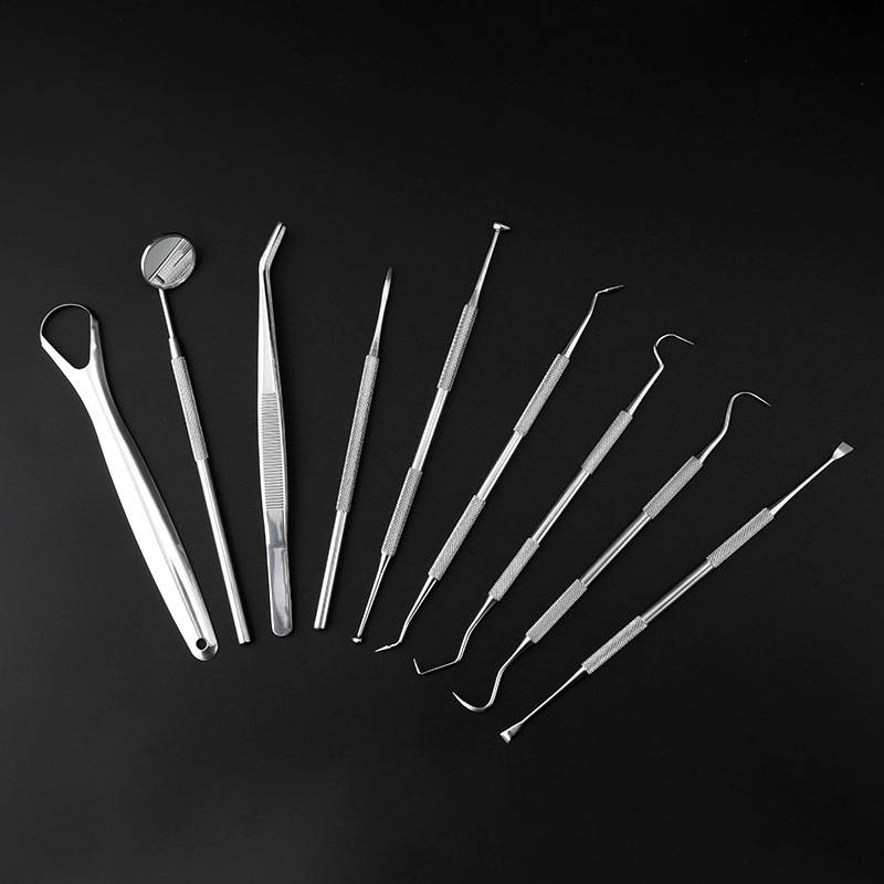 Zahnpflege-Instrumente 9 Teile mit Etui Silver