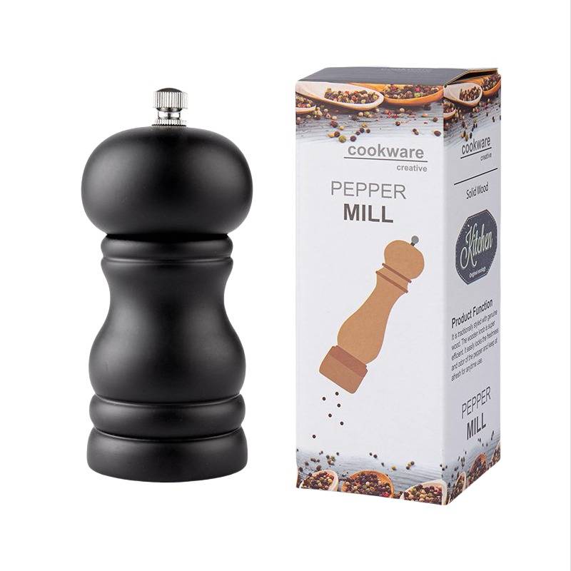 4-Zoll Schwarze Holz Pfeffermühle, Manuell Einstellbare Mahlgrade