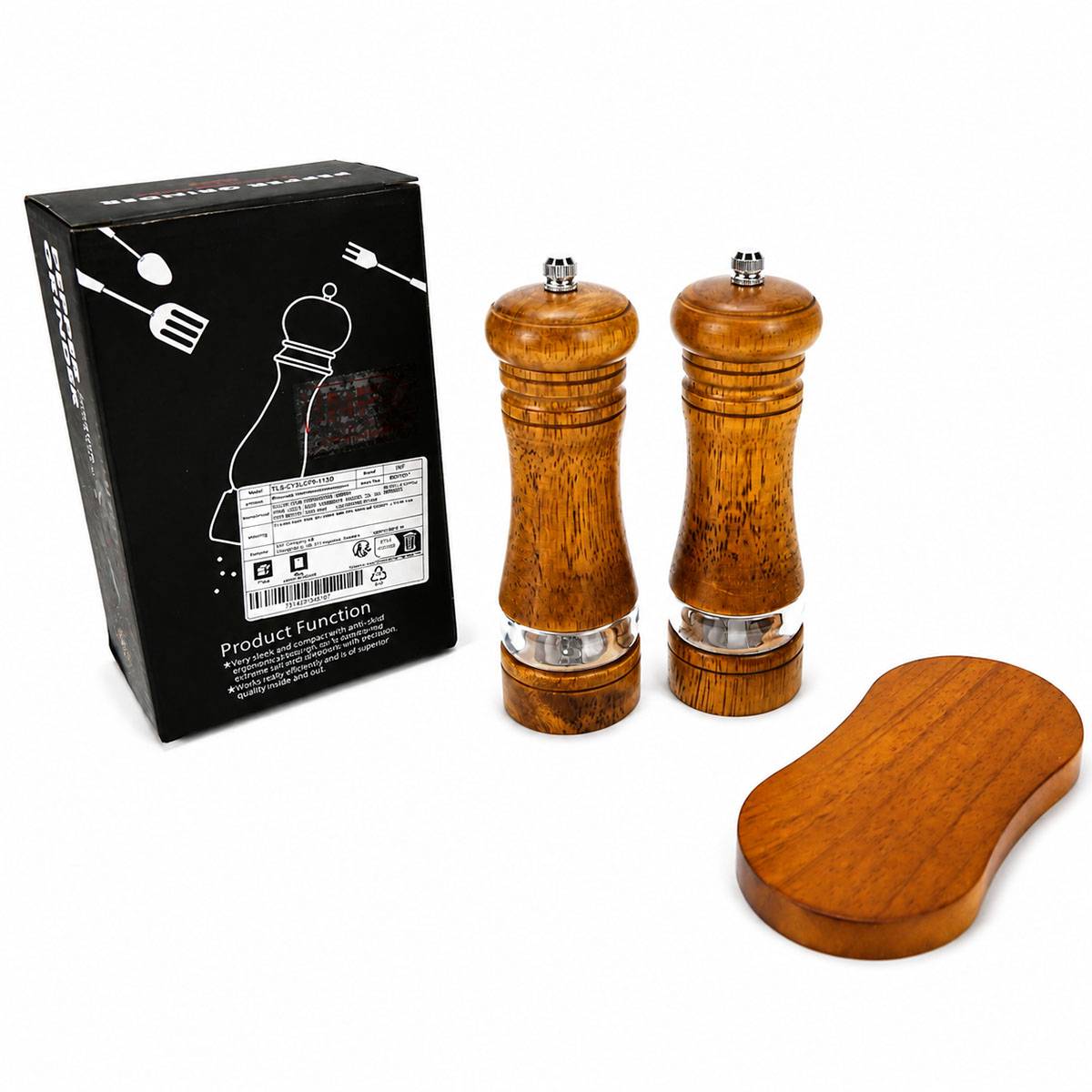 2er Set Retro-Pfeffermühle mit Holzsockel, manuell einstellbar