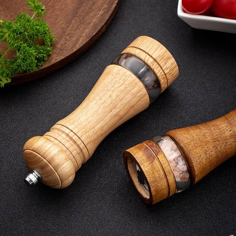 2er Set Retro-Pfeffermühle mit Holzsockel, manuell einstellbar