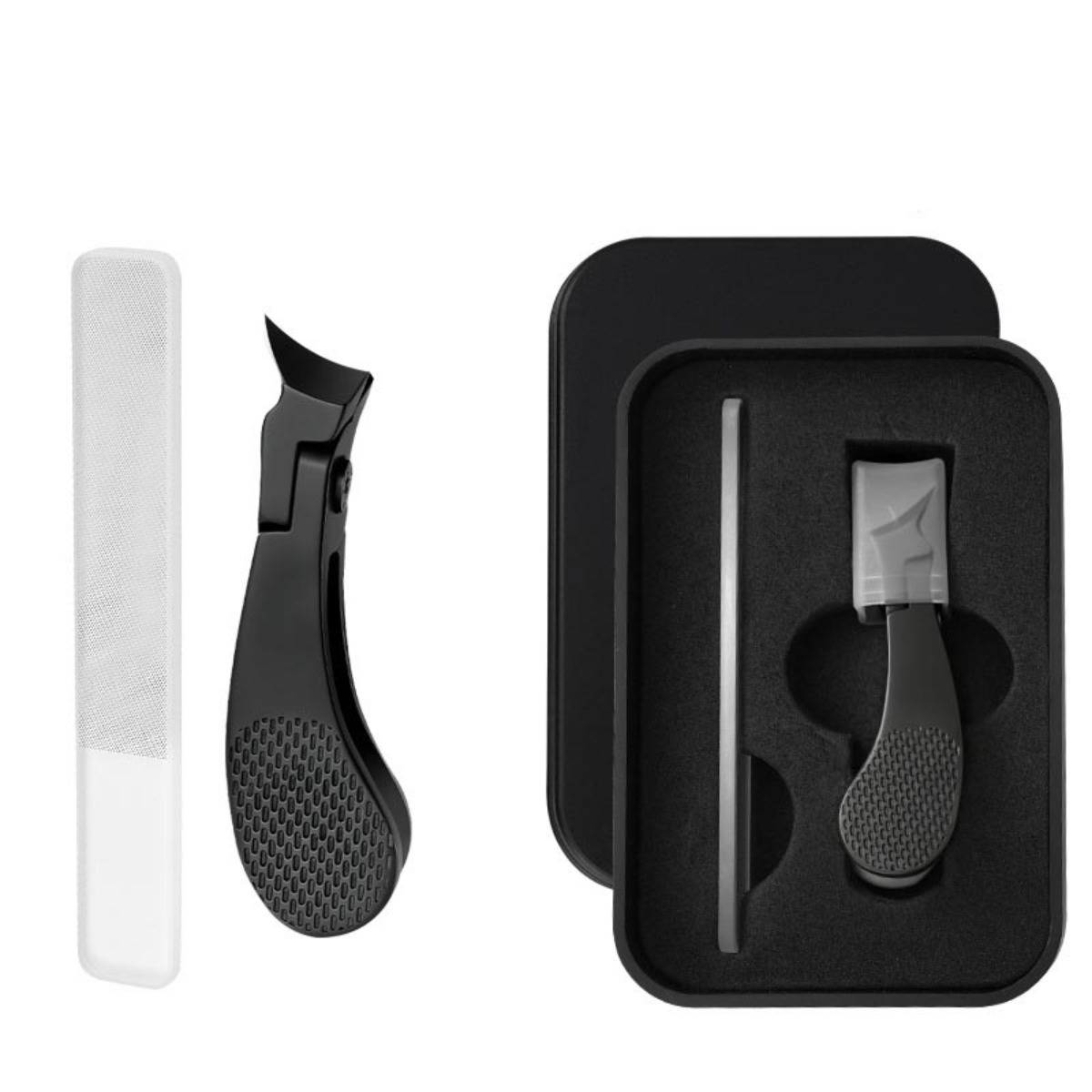 Bionisches Pinguin-Nagelknipser zweiteiliges Set — Präzisionsspitze aus Edelstahl, 25° abgewinkelte Klinge und Anti-Rutsch-Griff Black