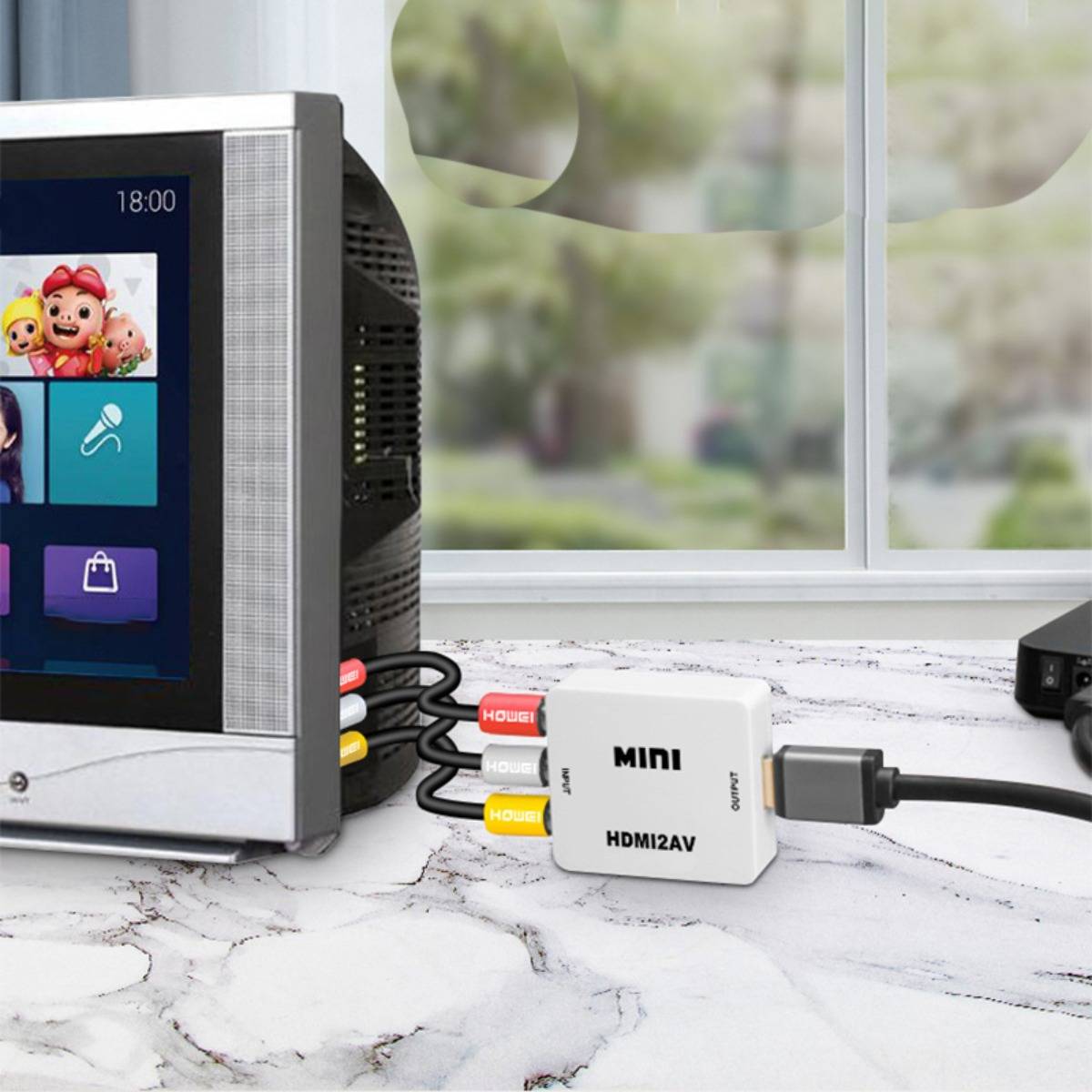 HDTV-zu-AV Audio-Video Konverter – USB-betriebener HDMI-zu-RCA Adapter, 1080p, NTSC/PAL-Schalter, kompatibel mit Xiaomi Box, Damai Box, LeTV Box und