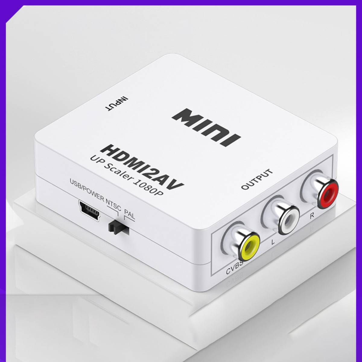 HDTV-zu-AV Audio-Video Konverter – USB-betriebener HDMI-zu-RCA Adapter, 1080p, NTSC/PAL-Schalter, kompatibel mit Xiaomi Box, Damai Box, LeTV Box und