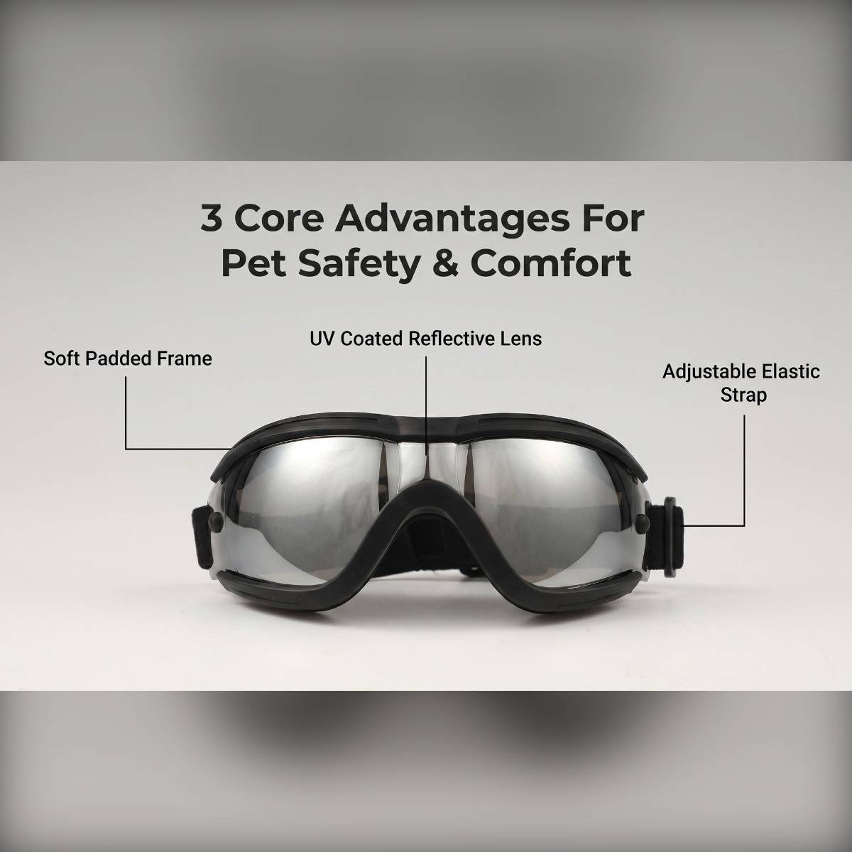 Outdoor-UV-Schutzbrille für Hunde mit silberbeschichtetem Spiegelglas, TPU-Rahmen und verstellbarem Gurt, UV400 Pink