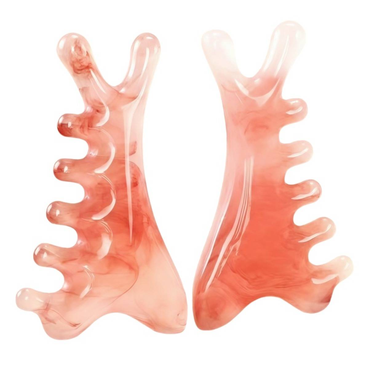 4-in-1 Massagekamm aus Harz für Kopf und Gesicht — natürliches Gua Sha Meridian-Akupressur, tragbares 2er-Set Pink