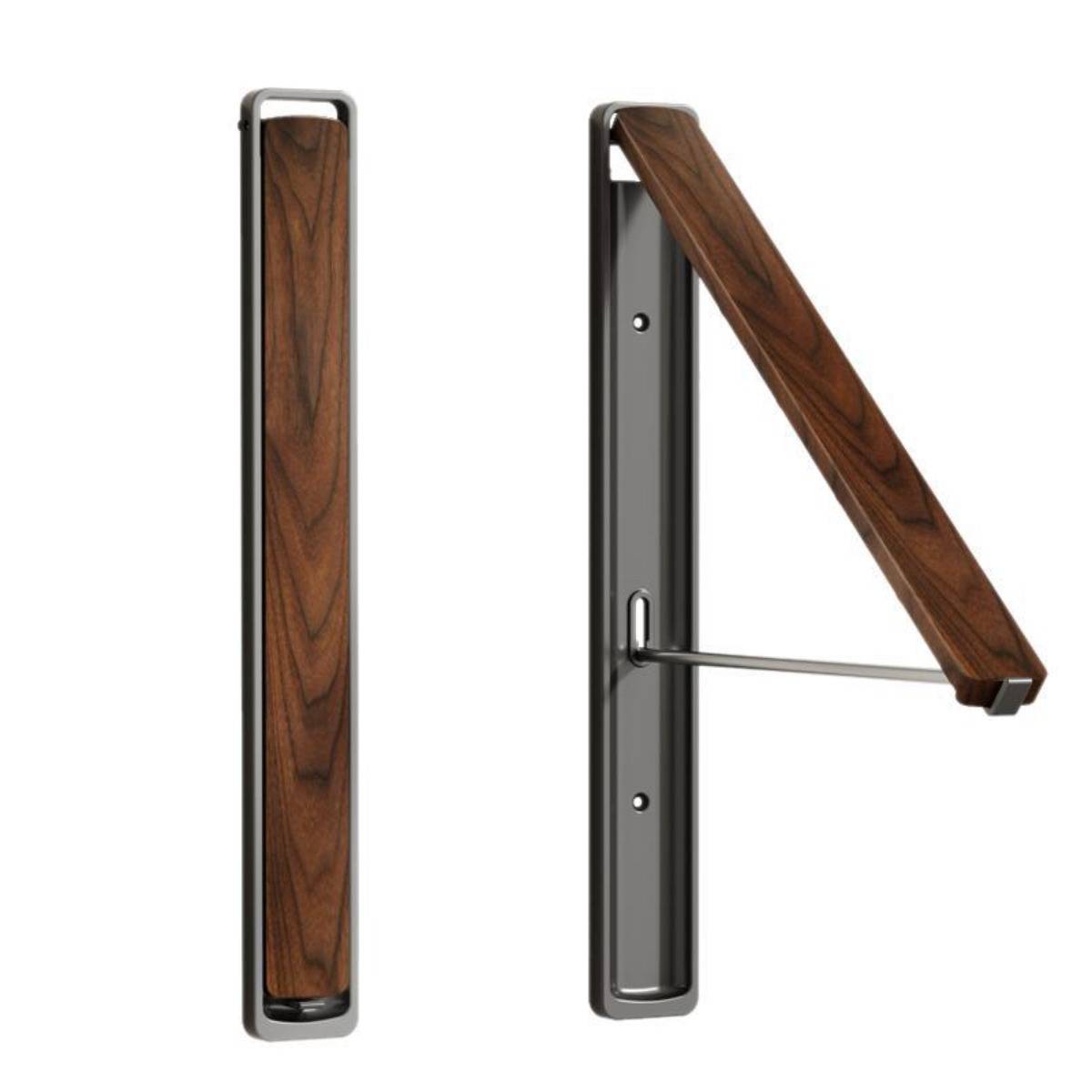 Wandklappbarer Wäschetrockner Doppelpack – Walnuss & Aluminium, Grau, bohrfreie oder gebohrte Montage, 38.5cm x 5cm