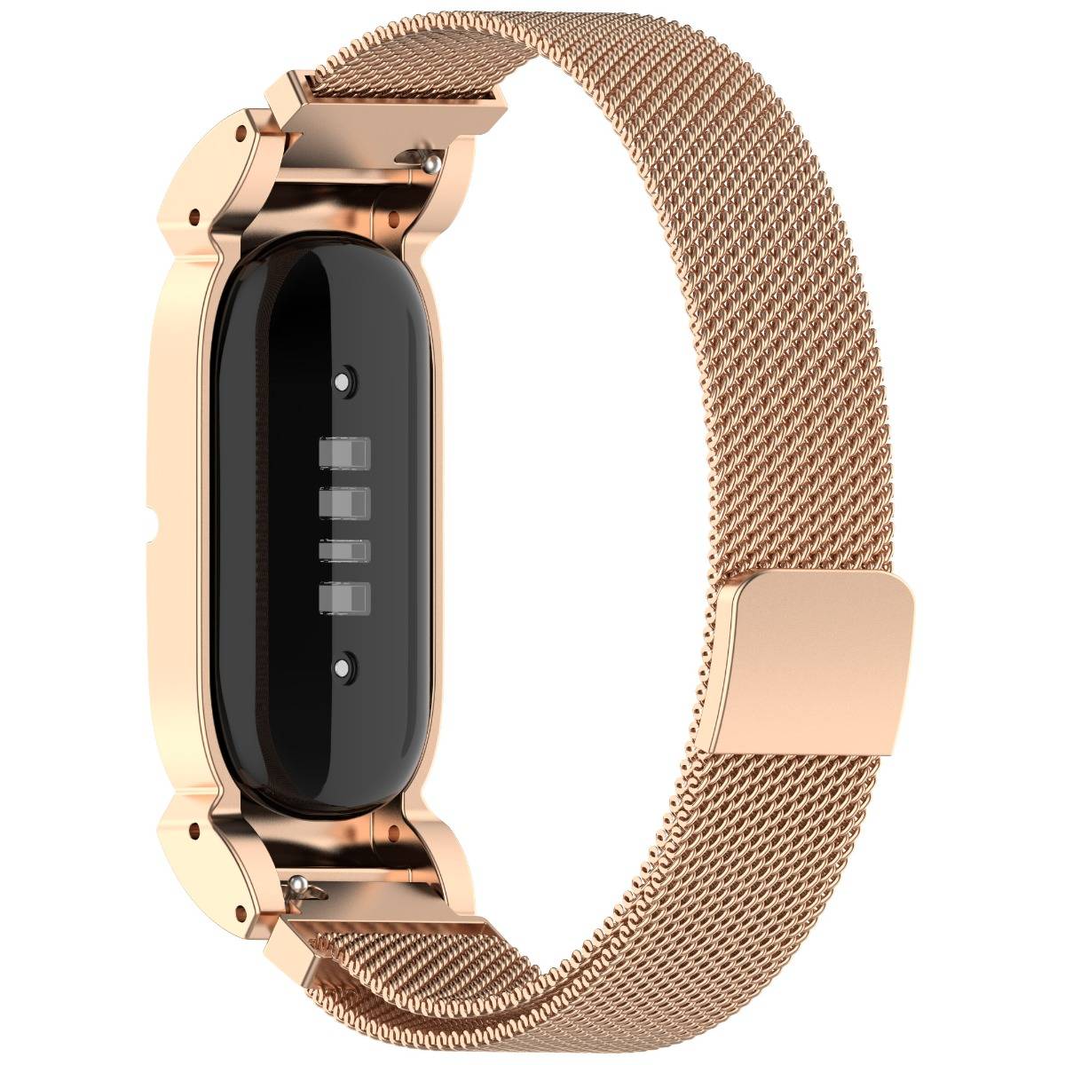 Magnetisches Milanese-Edelstahlarmband, kompatibel mit Google Fitbit Air — Roségold, verstellbar Länge 20.4cm x Breite 1.8cm