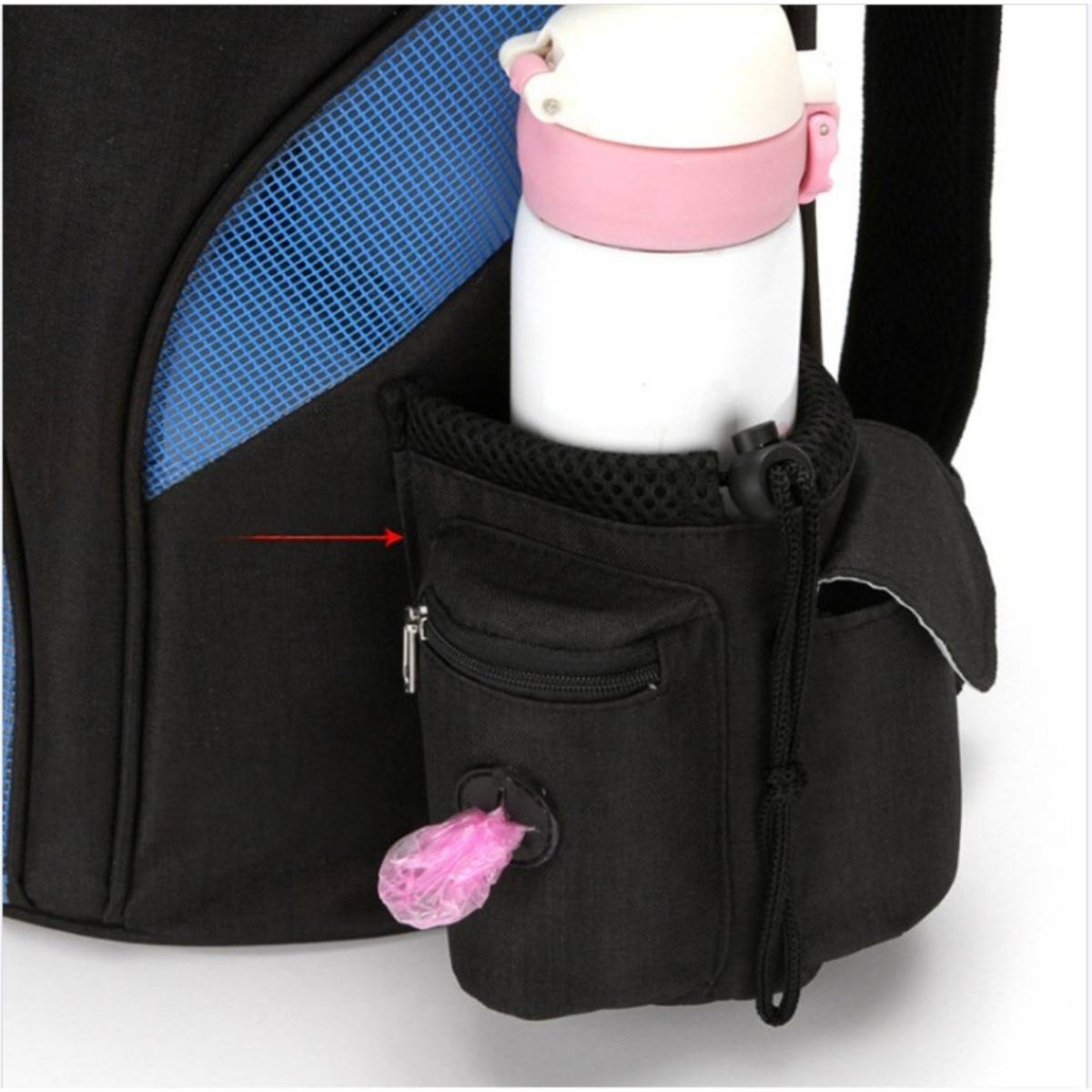 Faltbarer Haustier-Rucksack mit Seitentasche — Atmungsaktives Nylon-Netz, Doppel-Schulterträger, Hände-frei für Katzen und Hunde bis 6kg Black L