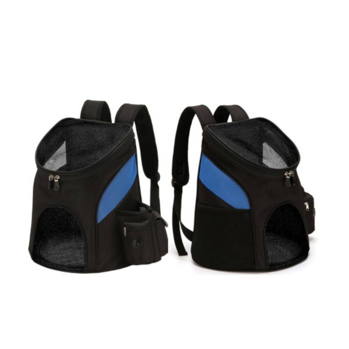 Faltbarer Haustier-Rucksack mit Seitentasche — Atmungsaktives Nylon-Netz, Doppel-Schulterträger, Hände-frei für Katzen und Hunde bis 6kg Black L