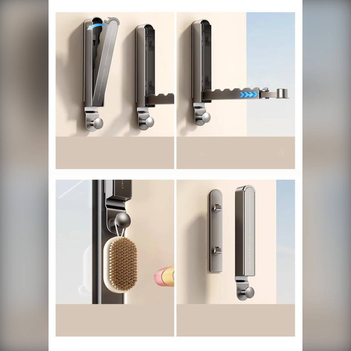 Bohrfreie Haken-Aufbewahrung - Aluminium Faltbarer Kleiderhalter, Abnehmbar & Platzsparend Gray