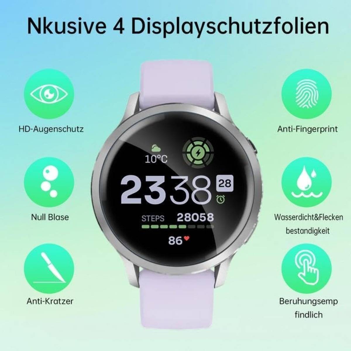 Hydrogel-Displayschutzfolie 4er-Pack kompatibel mit Garmin Venu 4 45mm — HD, Anti-Fingerprint, Vollflächiger Schutz
