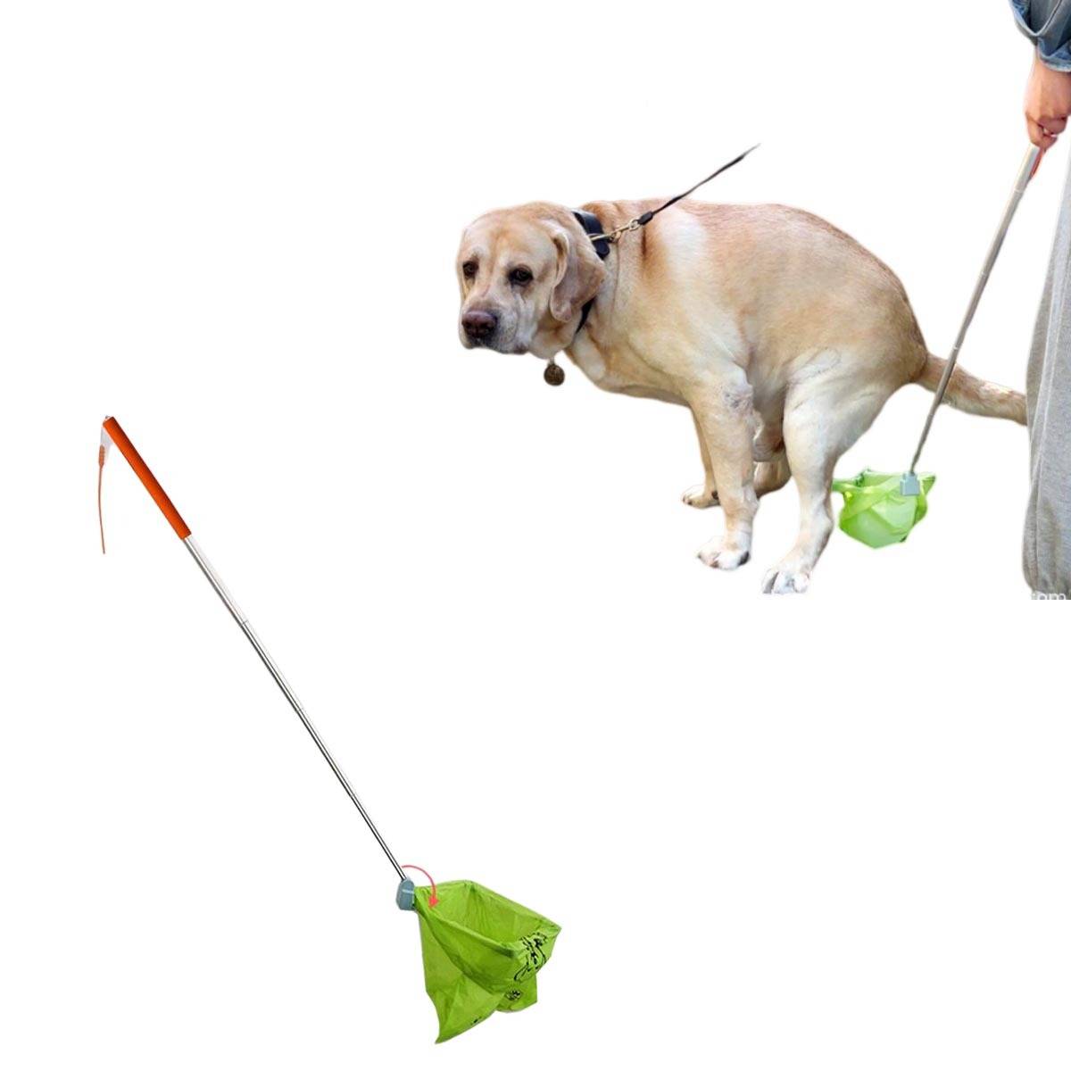Teleskop-Kotgreifer für große Hunde mit 45 biologisch abbaubaren Beuteln – ABS, hände-frei, 120° Zange