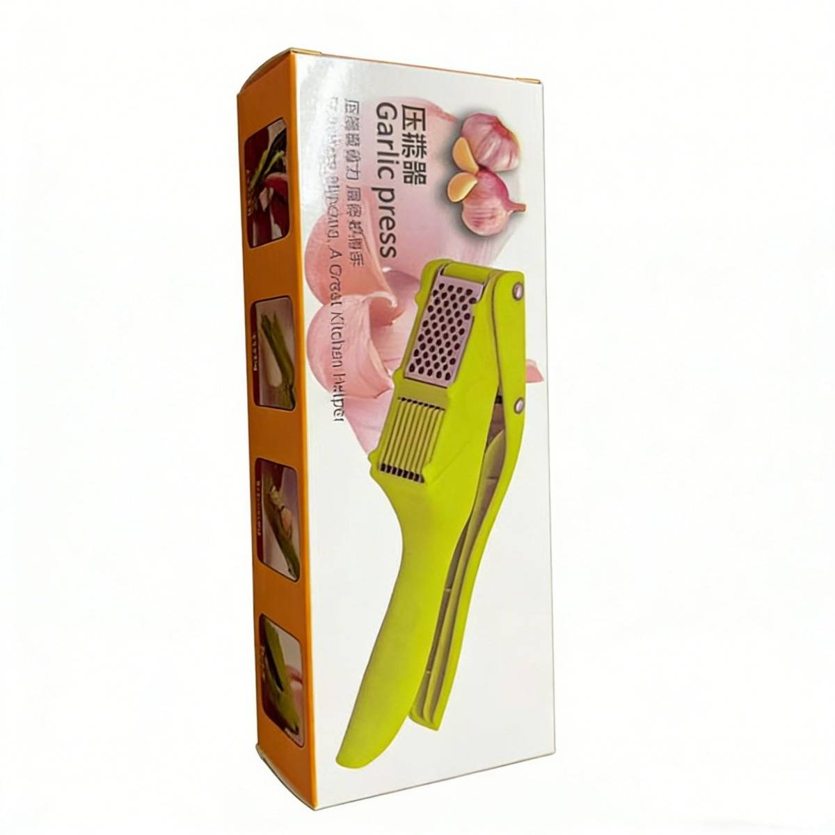 2-in-1 Knoblauchpresse und Schäler – Handliche Kunststoff- und Edelstahl-Knoblauchmühle, Grün