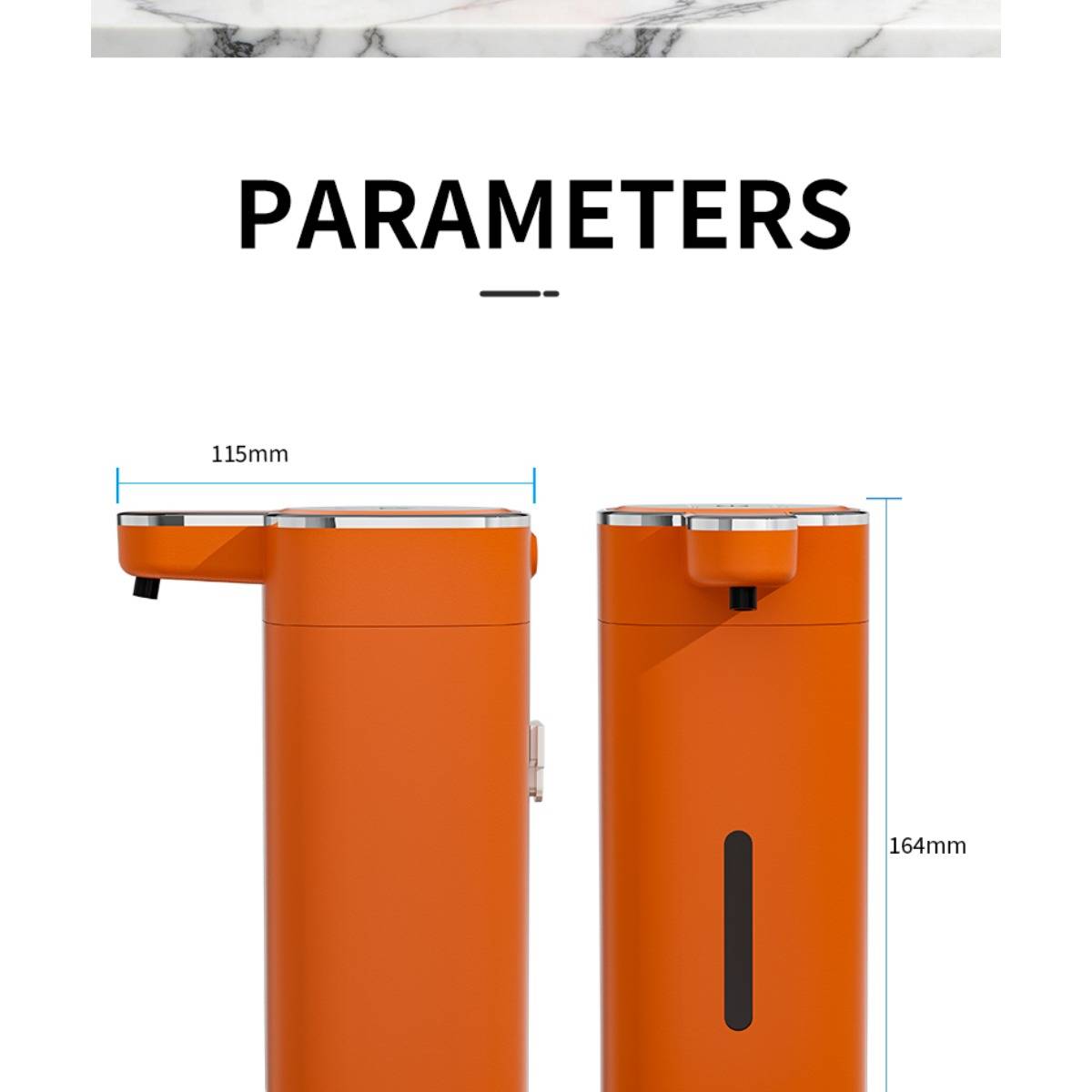 M20 berührungsloser Schaumspender mit LED-Anzeige, Infrarotsensor 0,3s Reaktion, USB wiederaufladbar Orange