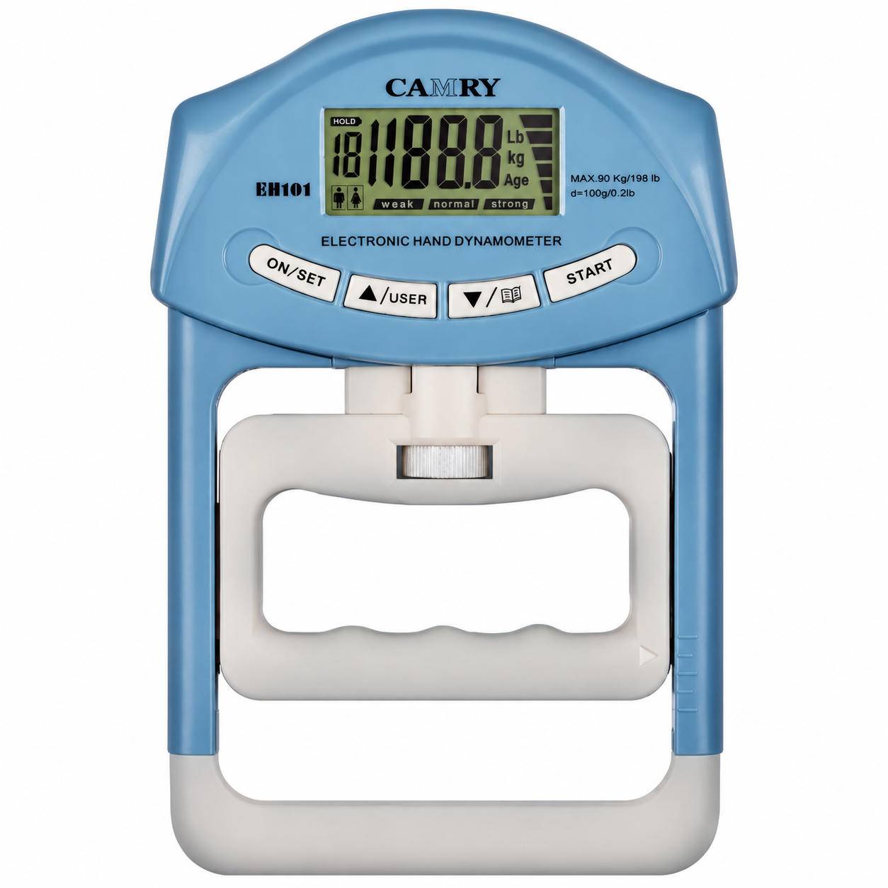 Griffkrafttrainer 90kg Batterie-Version — Elektronischer Handdynamometer mit verstellbarem Griff, Hintergrundbeleuchtung und Zählfunktion Blue