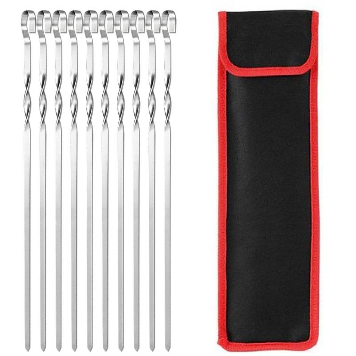 430 Edelstahl gedrehte flache Anti-Rutsch Grillspieße 39cm – 10er Pack mit Aufbewahrungs-Stoffbeutel
