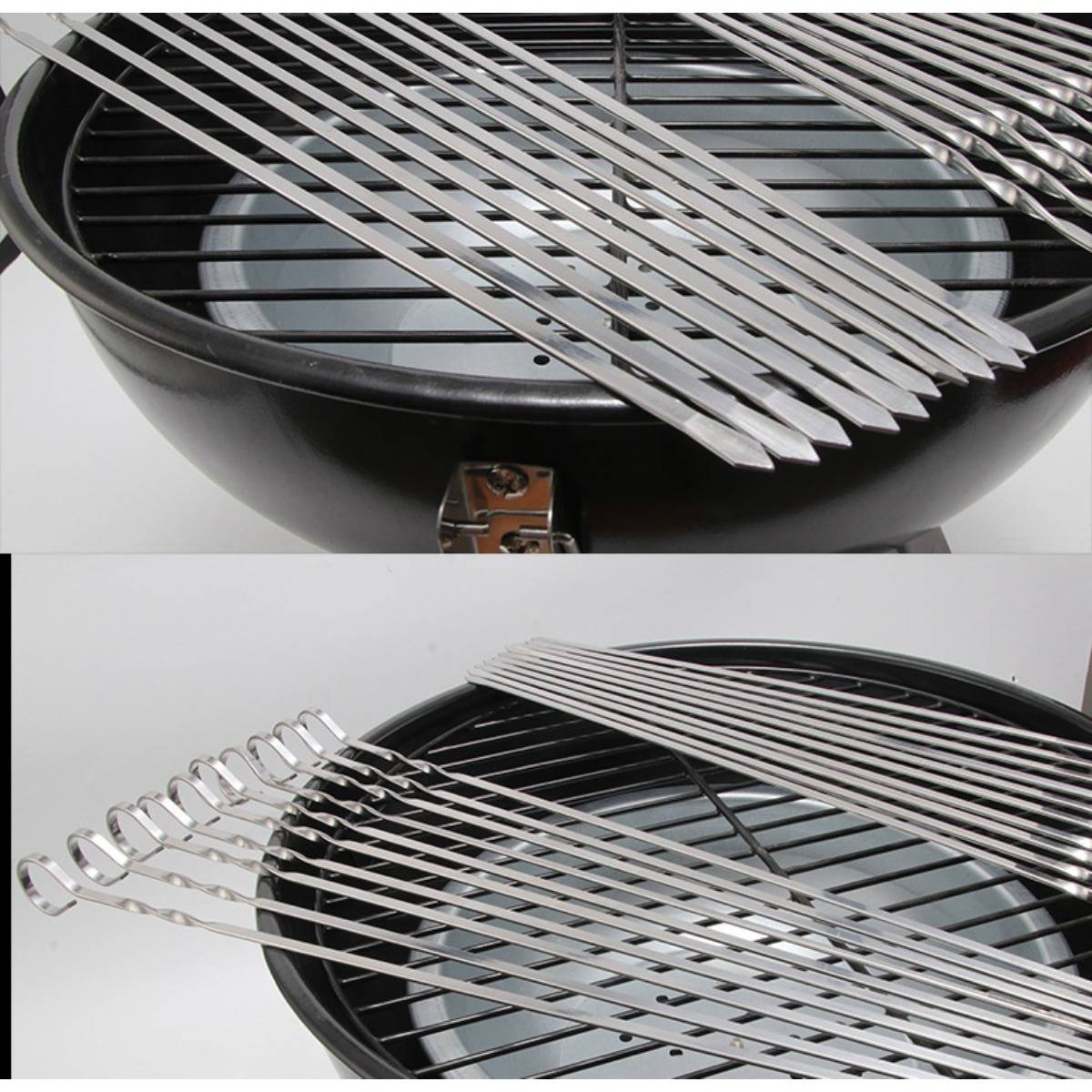430 Edelstahl gedrehte flache Anti-Rutsch Grillspieße 39cm – 10er Pack mit Aufbewahrungs-Stoffbeutel