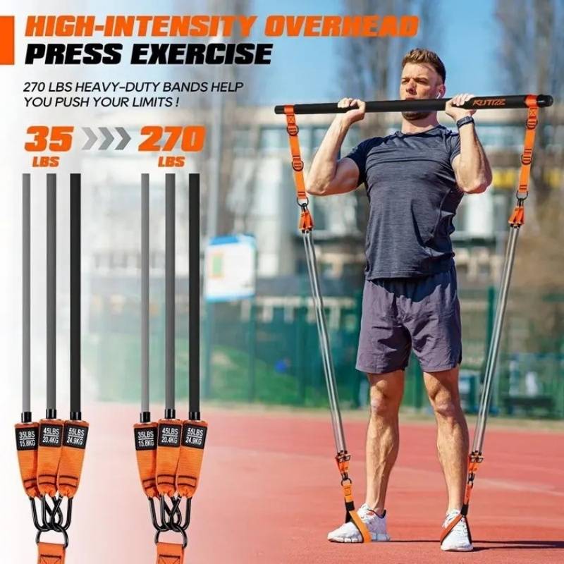 270lbs Vollständiges Pilates Bar Kit mit Widerstandsbändern - Heimtraining &amp; Multifunktionale Zusatzausrüstung