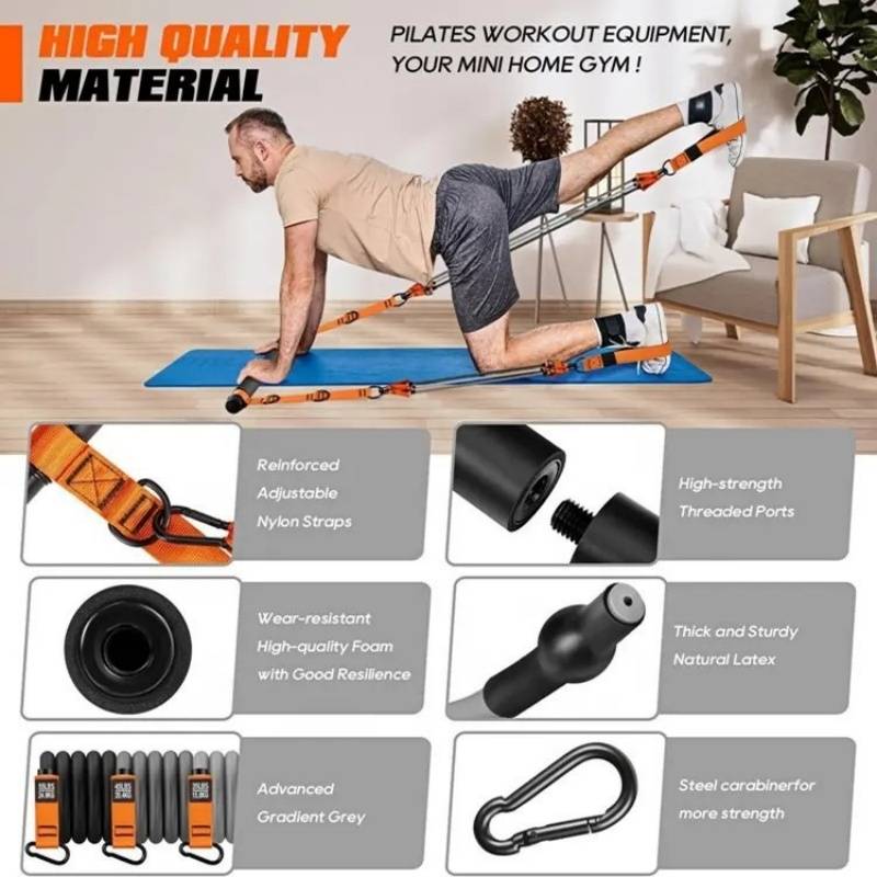 270lbs Vollständiges Pilates Bar Kit mit Widerstandsbändern - Heimtraining &amp; Multifunktionale Zusatzausrüstung