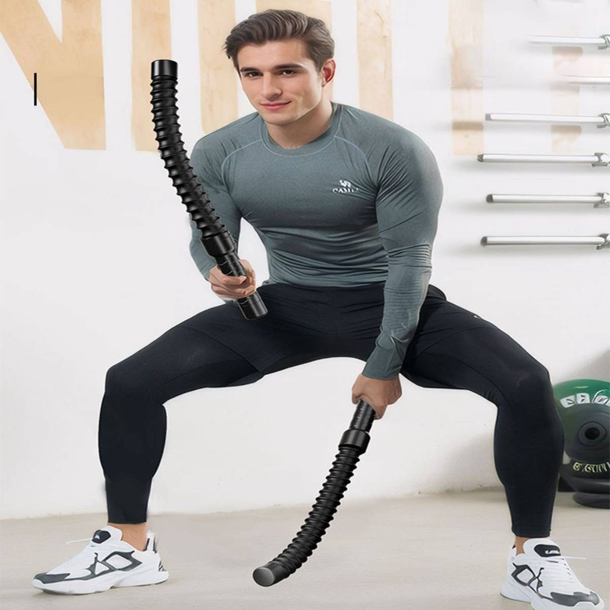 Seilloses Battle Rope Trainingsset - Schwarz (Paar) für Kraft und Cardio