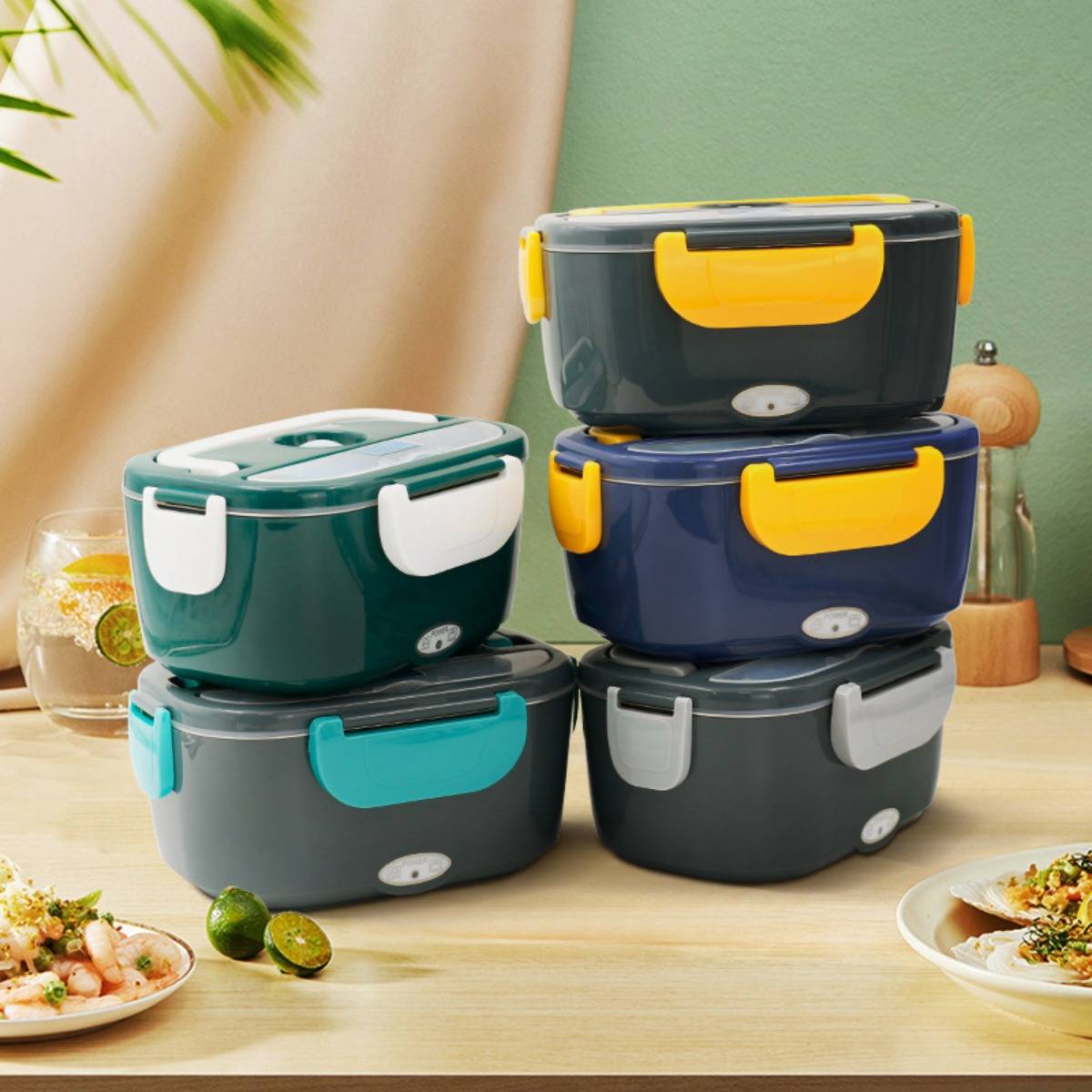 Elektrische Lunchbox mit Oxford-Stofftasche und Gabellöffel aus Edelstahl Grey