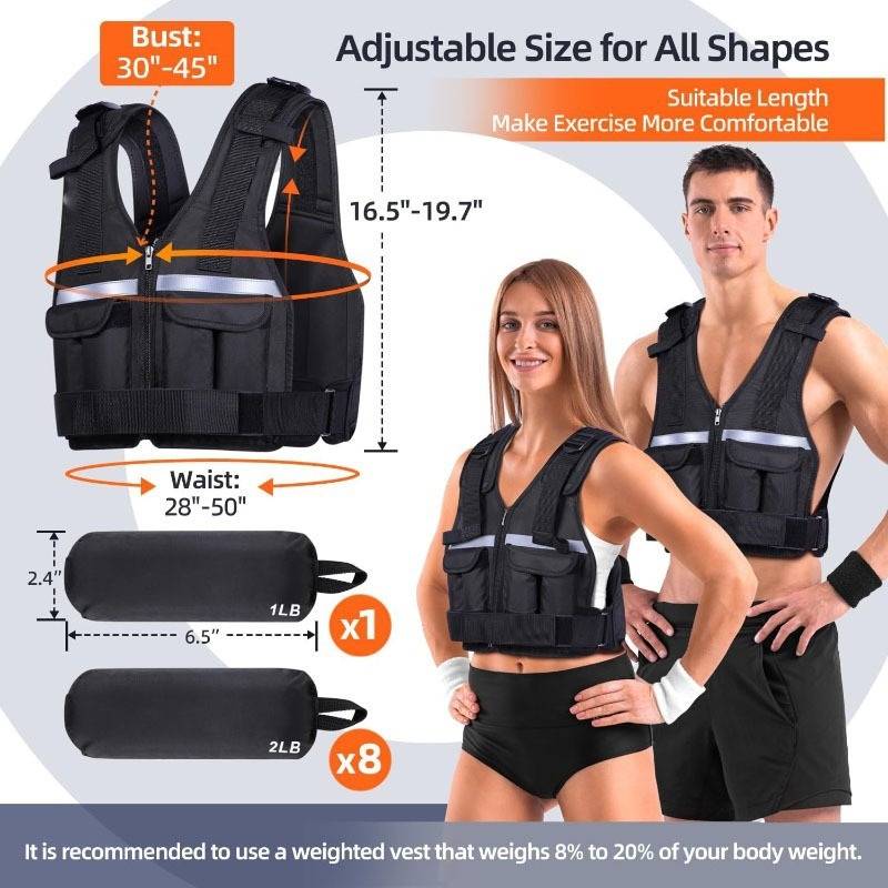 Verstellbare Gewichtsweste Fitness Trainingsjacke mit 9 Sandsäcken