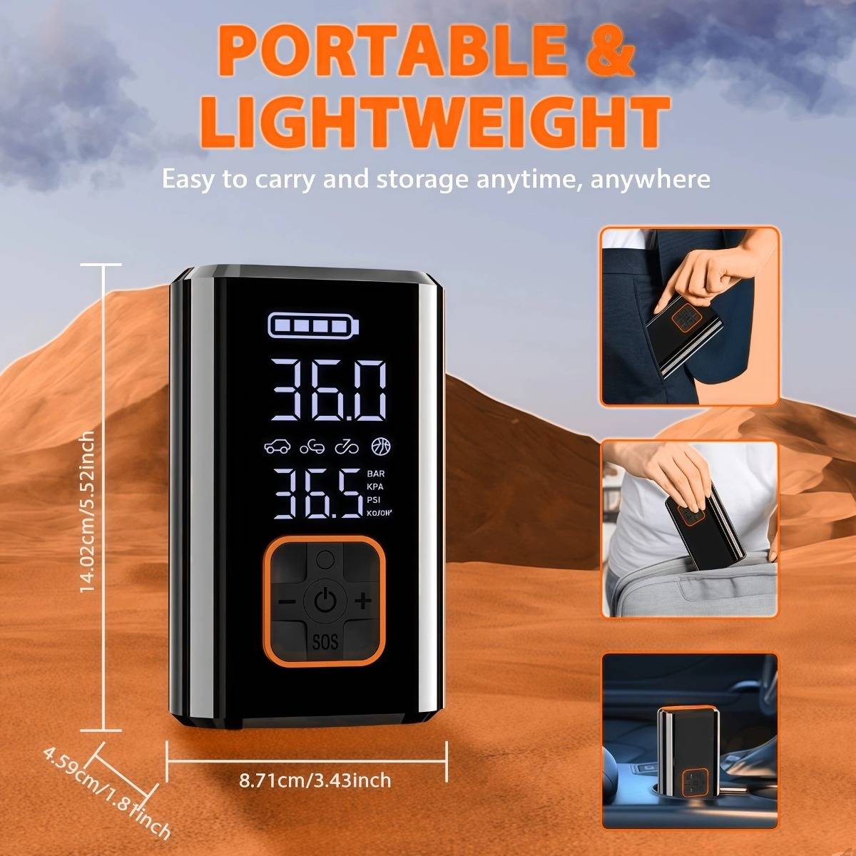 Kabelloser Reifenkompressor – 80w tragbarer Luftkompressor, 150psi, LED-Licht, wiederaufladbare 3x2000mAh Batterie