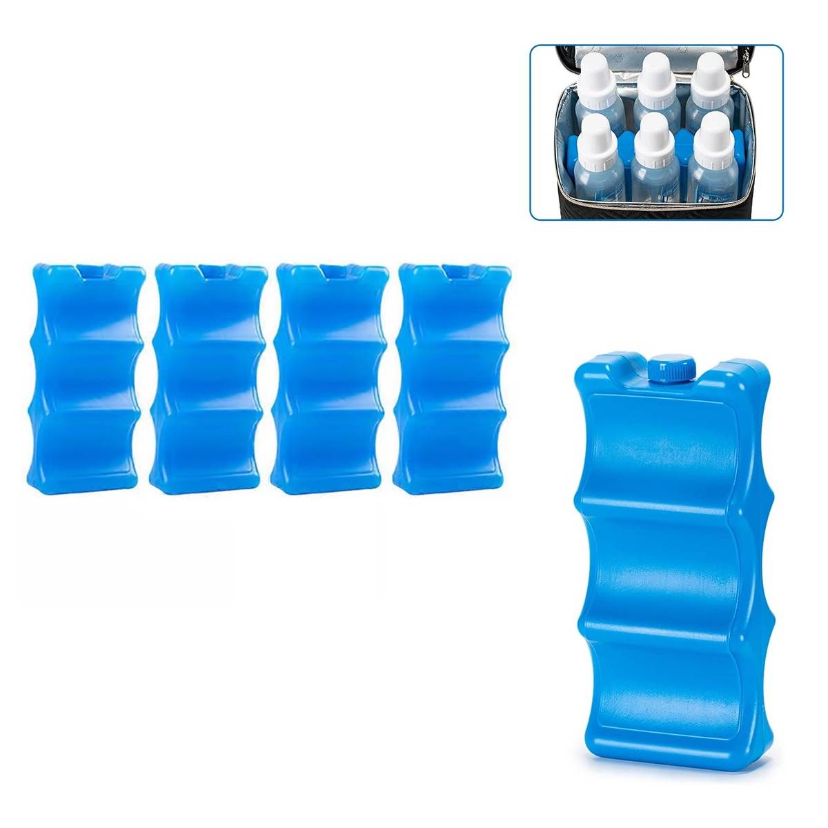 Nachfüllbares Eispack 600 Wave 4er-Pack – Wiederverwendbare ABS+Eiskristall Kühlblöcke für Kühlboxen und Lunchboxen