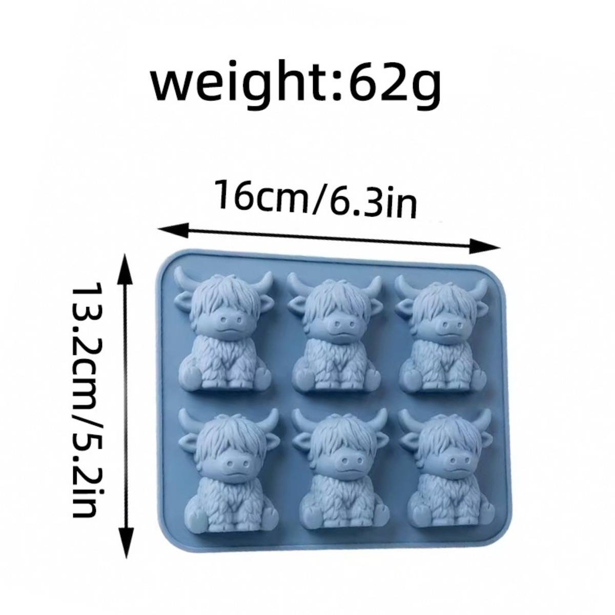 2er-Pack Highland-Kuh Silikon-Eiswürfelformen — 6-fach 3D-Kuh-Form, mehrfarbiges wiederverwendbares Tablett mit EU-Designpatent Blue