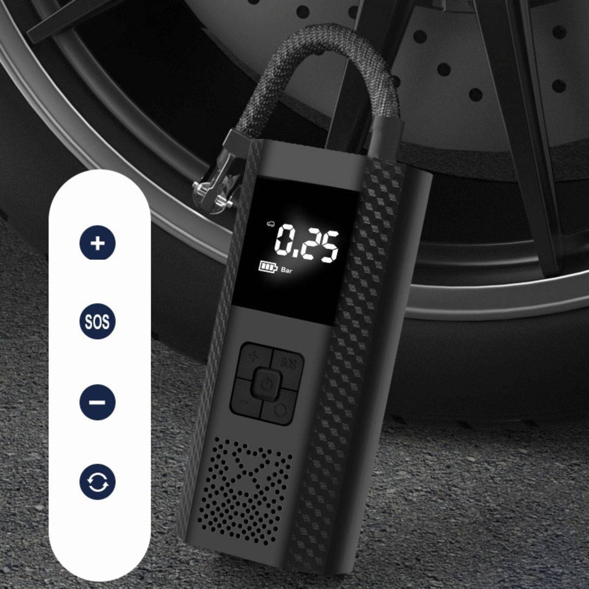 Kabelloser Reifenfüller VC029B – Wiederaufladbarer Luftkompressor 2000mAh mit Digitalanzeige und eingebauter LED, tragbarer Auto-Kompressor