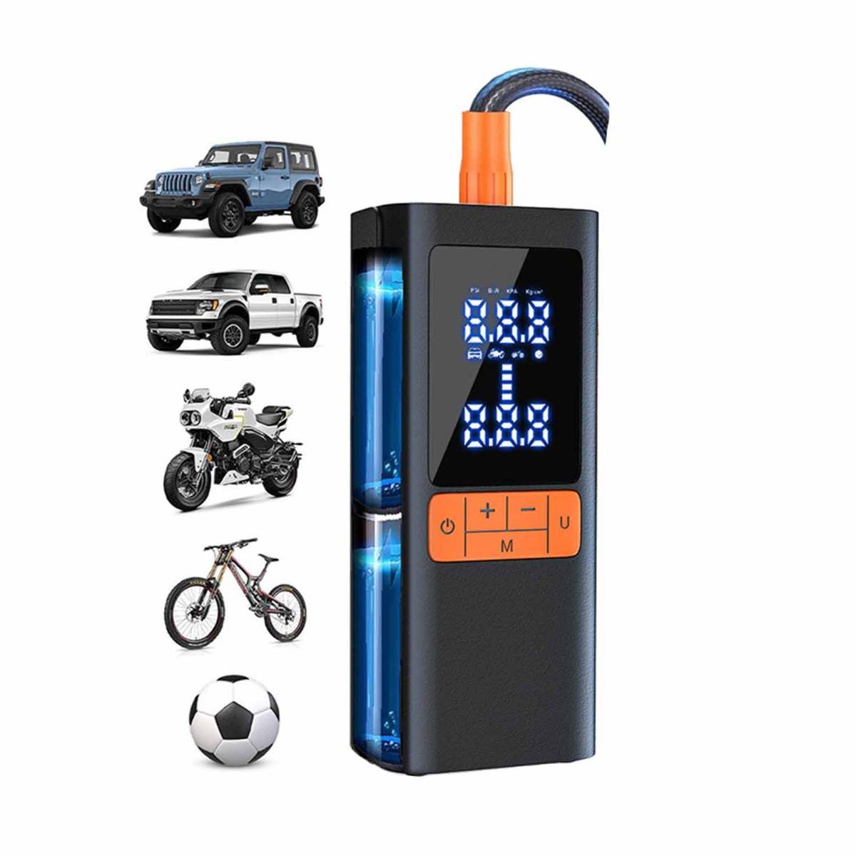 Kabelloser Reifenkompressor mit 6000mAh Powerbank, digitales Display, LED-Notlicht, Auto-Abschaltung, 150PSI, 12V DC