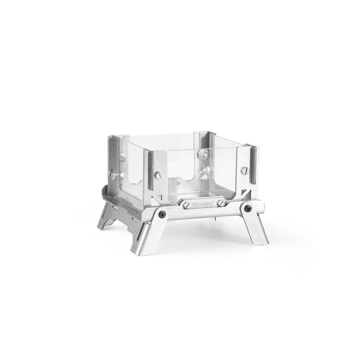 Mini Tischfeuer Outdoor — Edelstahl faltbarer Feuerständer mit 2mm Borosilikatglas, Silber, kompakte Camping-Feuerstelle