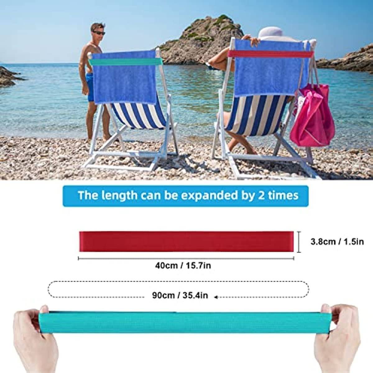 3er-Set Handtuchriemen für Strandstühle — Elastische, rutschfeste Polyesterbänder für Sonnenliegen, tragbare Handtuchhalter