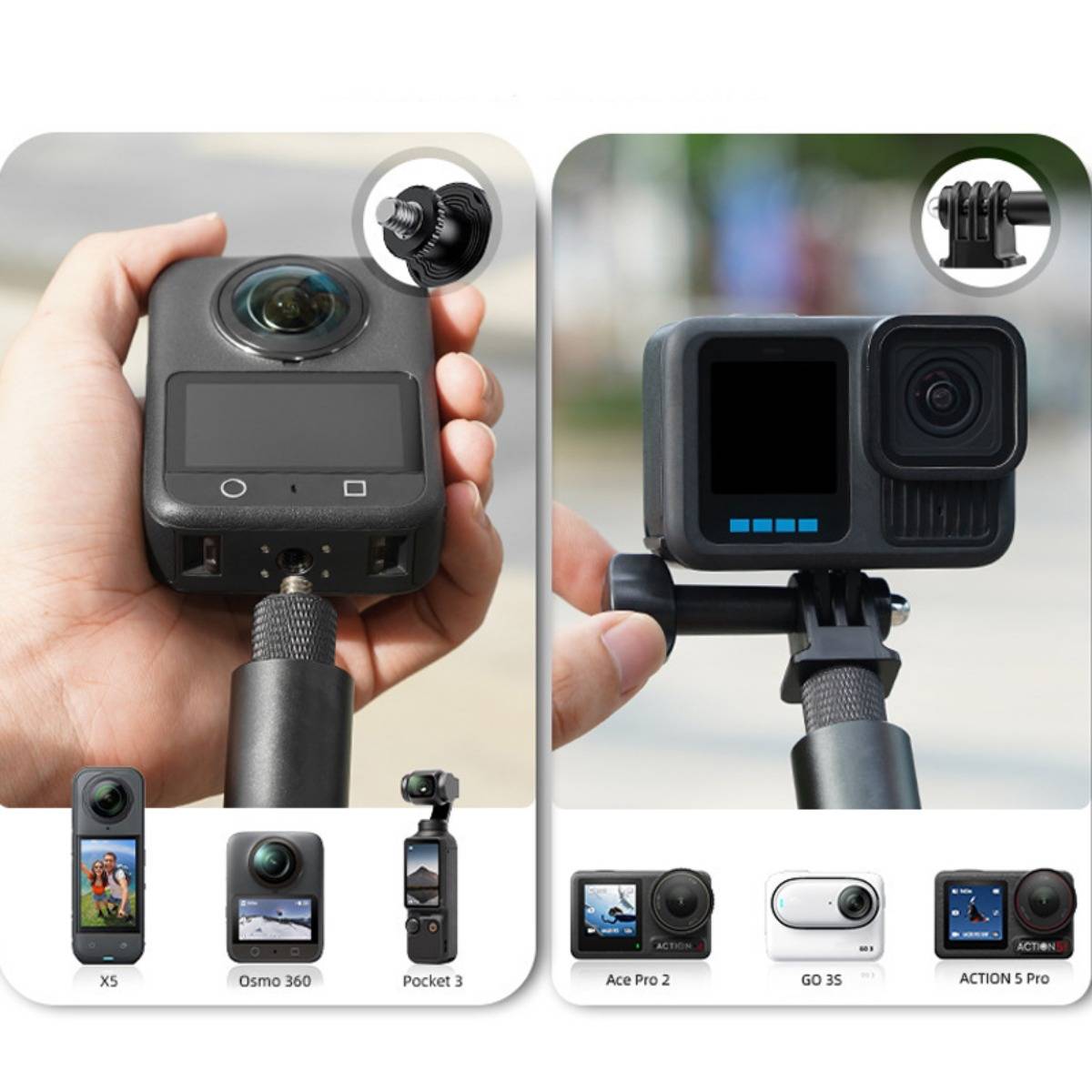 Unsichtbarer, ausziehbarer Selfie-Stick – 70cm Aluminium-Teleskopstange, stoßdämpfend, kompatibel mit Insta360 Go Ultra, X5, Pocket3