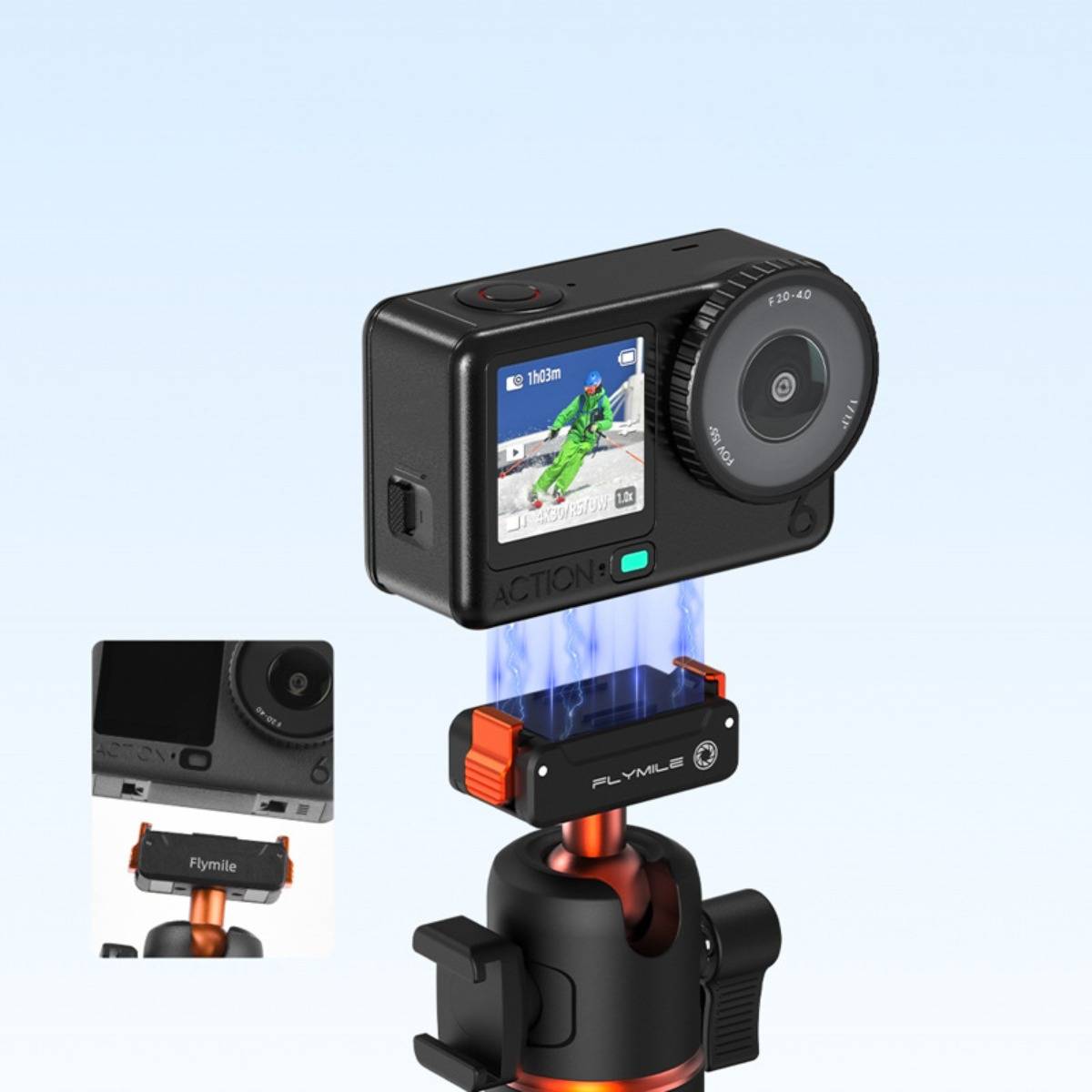 Ausziehbare Selfie-Stange mit magnetischer Schnellspannbefestigung, Cold-Shoe-Erweiterung und tragbarem Mini-Stativ, kompatibel mit DJI Osmo Action