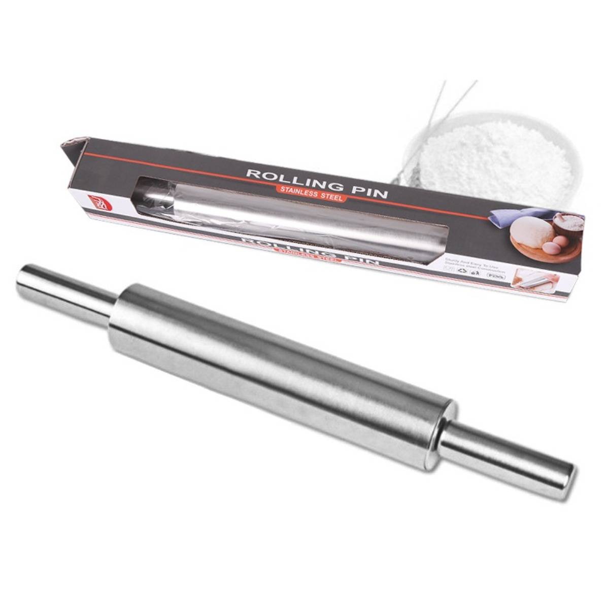 Teigroller aus Edelstahl, 43 cm, silberfarben – Metall-Teigroller für Gebäck, Teigtaschen und Nudeln
