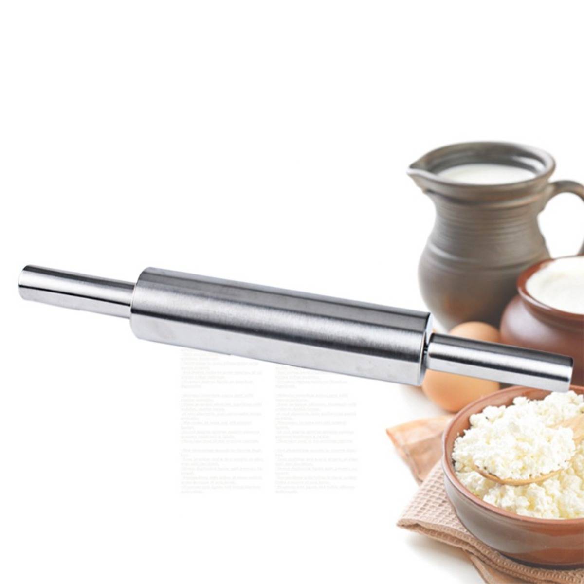 Teigroller aus Edelstahl, 43 cm, silberfarben – Metall-Teigroller für Gebäck, Teigtaschen und Nudeln