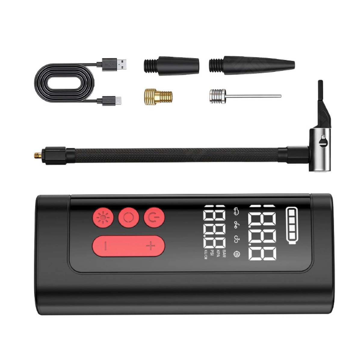 Kabelloser digitaler Reifenfüller – Tragbarer 2000mAh Akku, USB-C, LED-Licht, 5-20min Laufzeit, kompaktes ABS-Design