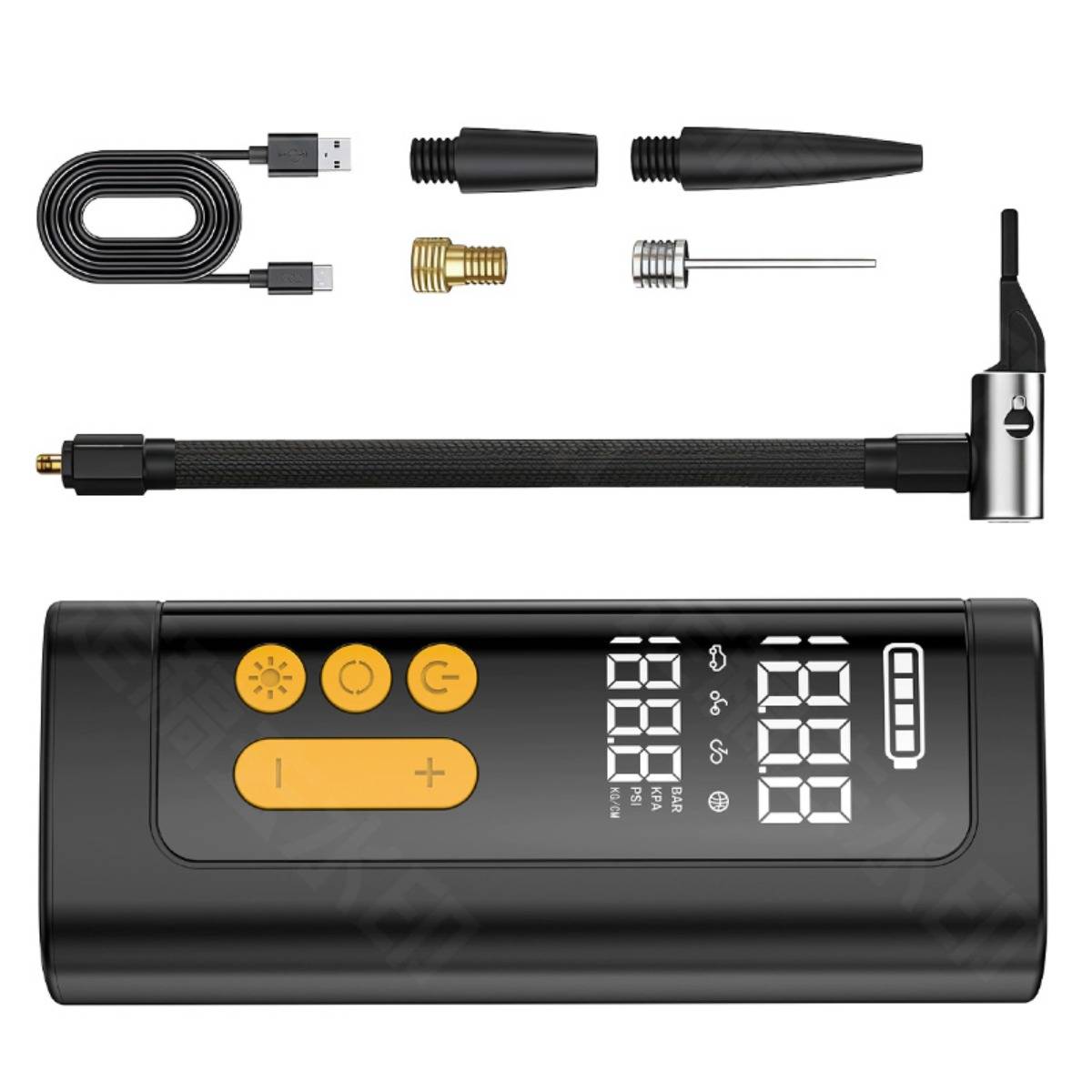 Kabelloser digitaler Reifenfüller — Tragbarer 2000mAh Reifenkompressor mit eingebauter LED, 5-20min Laufzeit